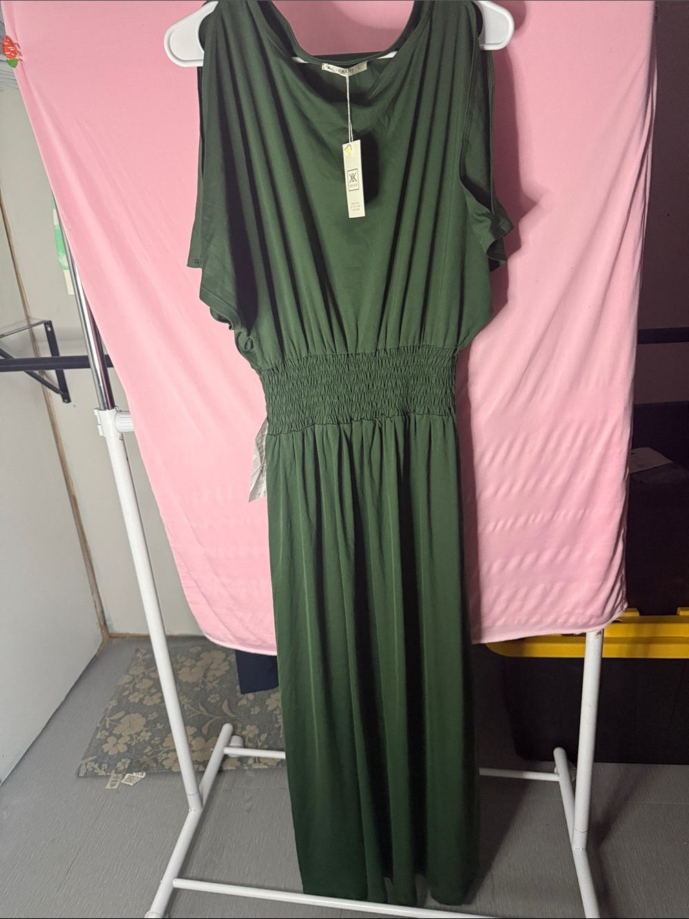 Amazon Olive Green Maxi Dress with Smocked Waist